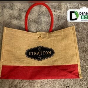 Tan Stratton VT Jute Tote Bag With Red Accents & Logo